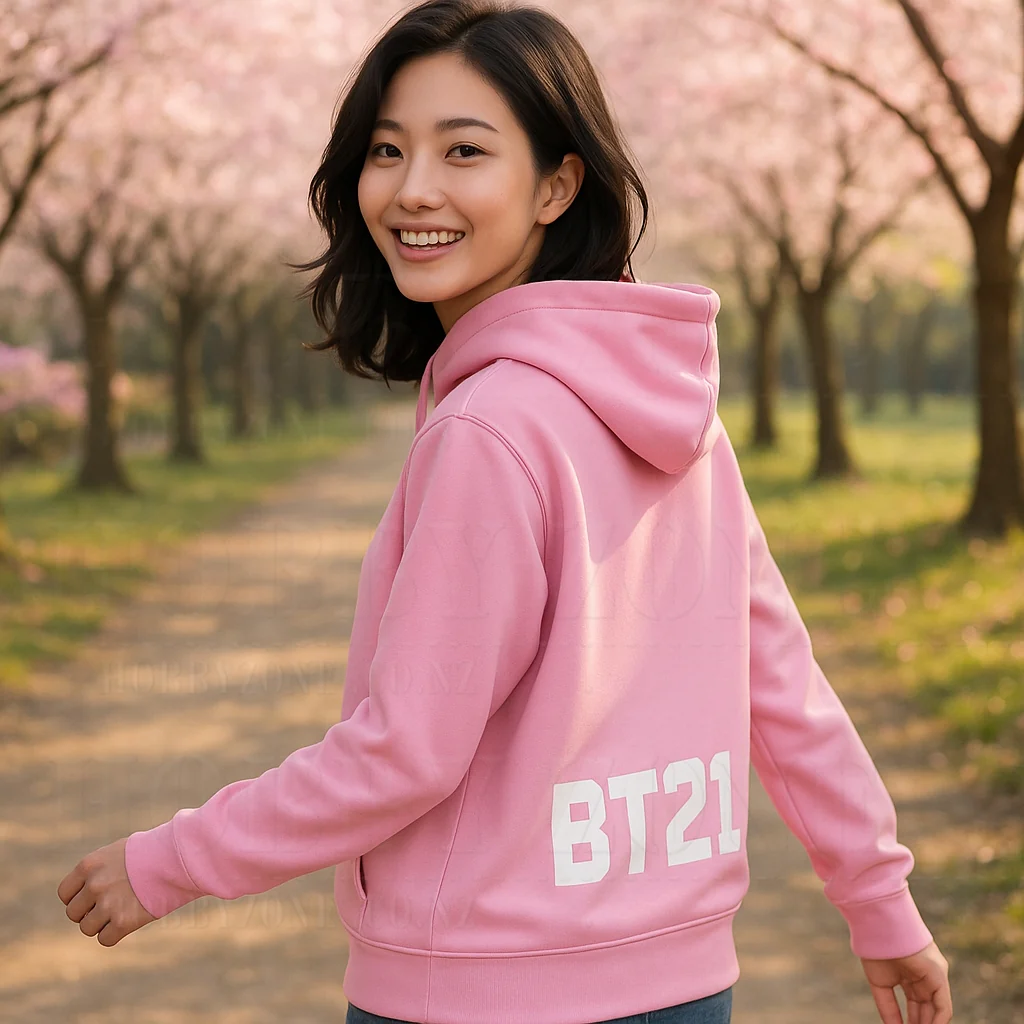 BT21 Tata Blush Pink Silky Zip-Up Hoodie - Image 3
