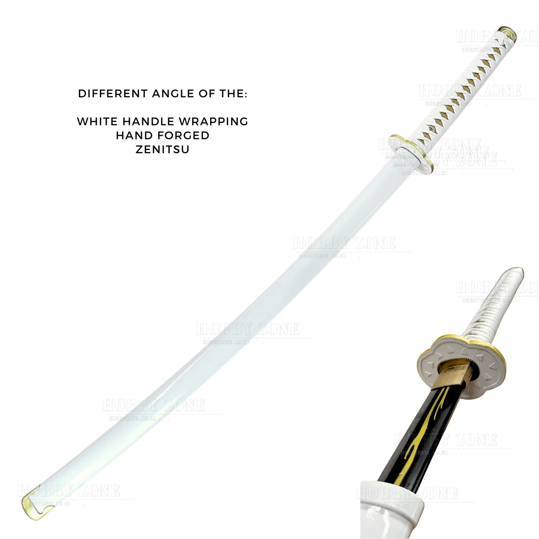 Hand Forged Katana - Zenitsu Agatsuma Sword - White Wrapping Handle - Demon Slayer Blade - Image 2