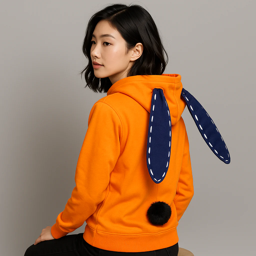 Kakegurui Cosplay – Runa Yomozuki Rabbit Ear Hoodie with Pom Pom Tail – Zip Up Jacket - Image 3