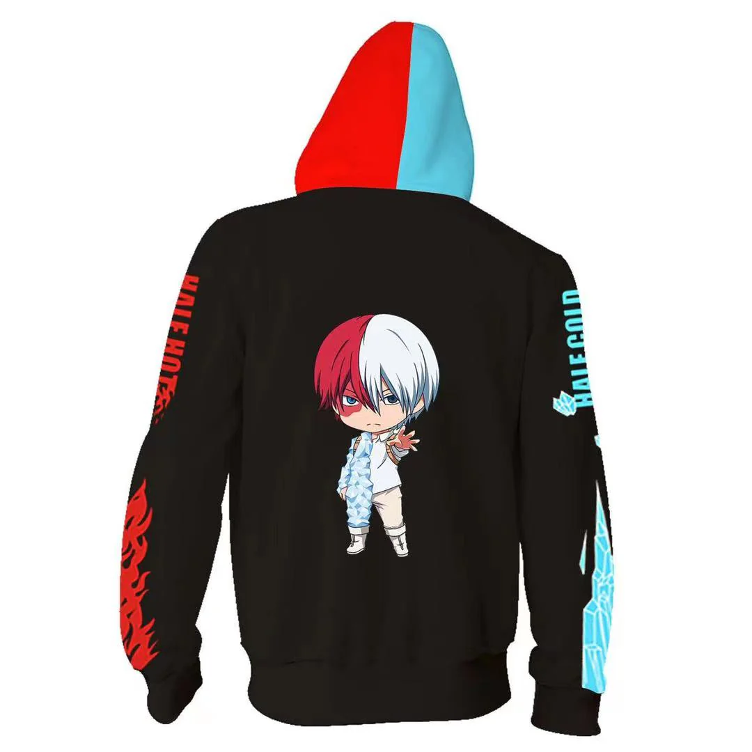My Hero Academia - Todoroki Red & Turquoise - Silky Zip-Up Hoodie - Image 3