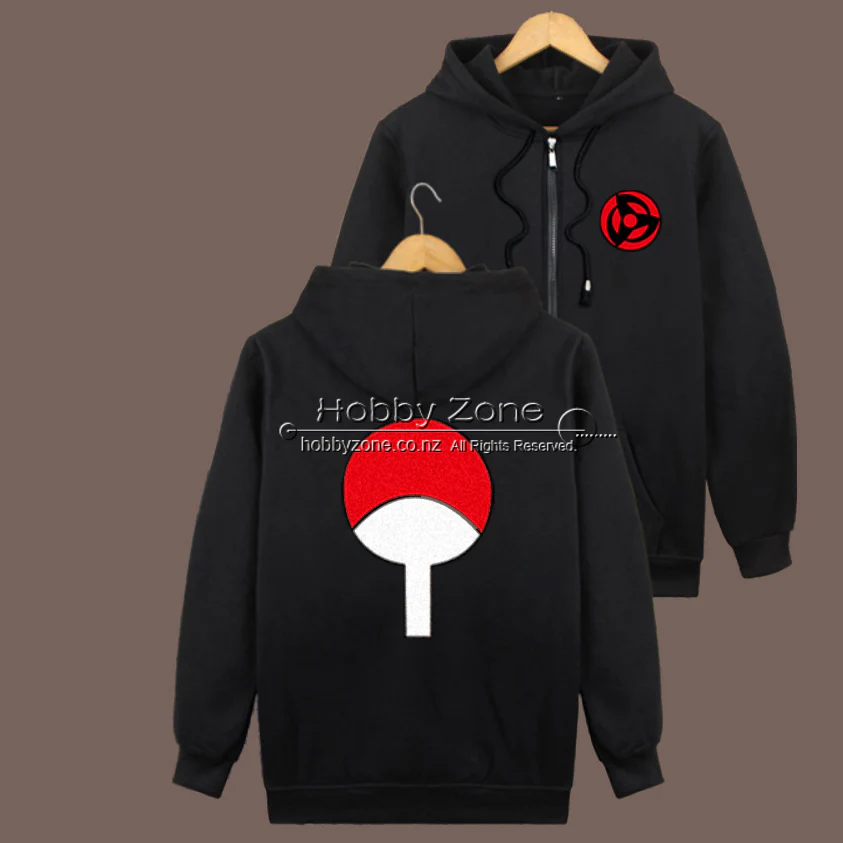 Naruto Uchiha Clan Cosplay Hoodie – Black Zip-Up with Sharingan - Image 4