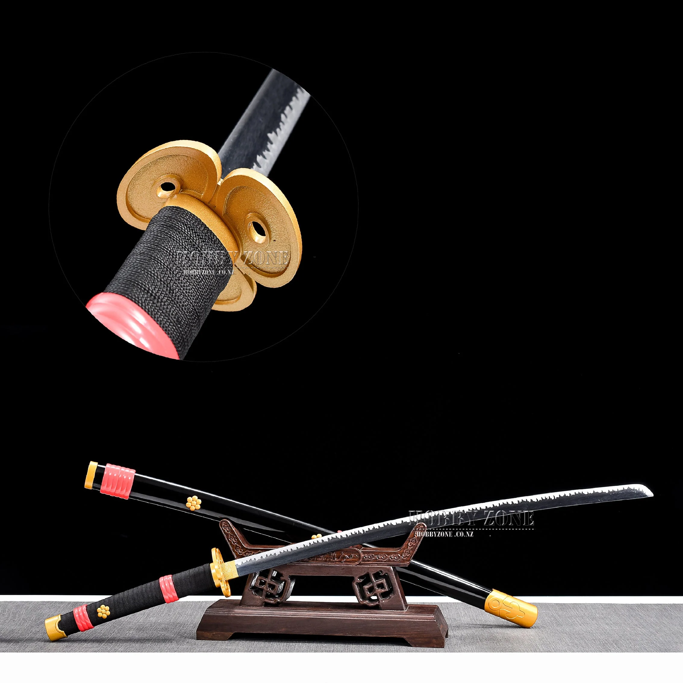 One Piece Enma Sword – Zoro Black-Blade Katana with Gold Sakura Detailing - Premium Edition