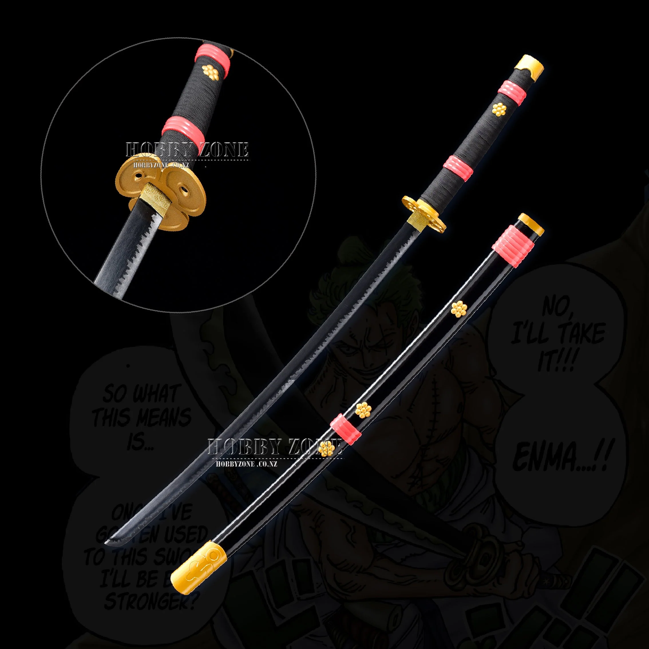 One Piece Enma Sword – Zoro Black-Blade Katana with Gold Sakura Detailing - Premium Edition - Image 2